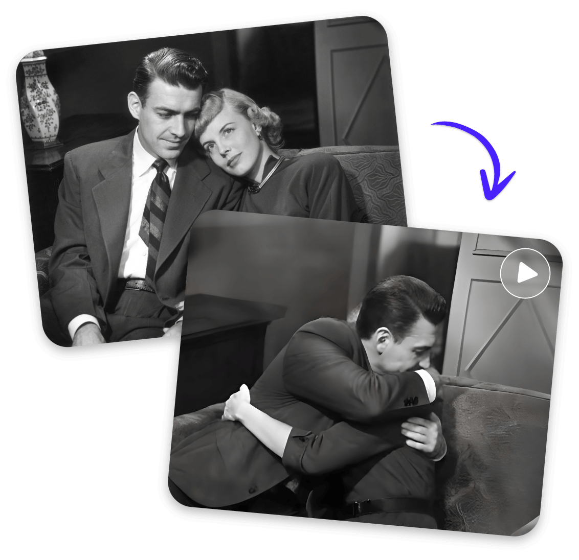 Use ai to animated an old photo of a couple and make them hug