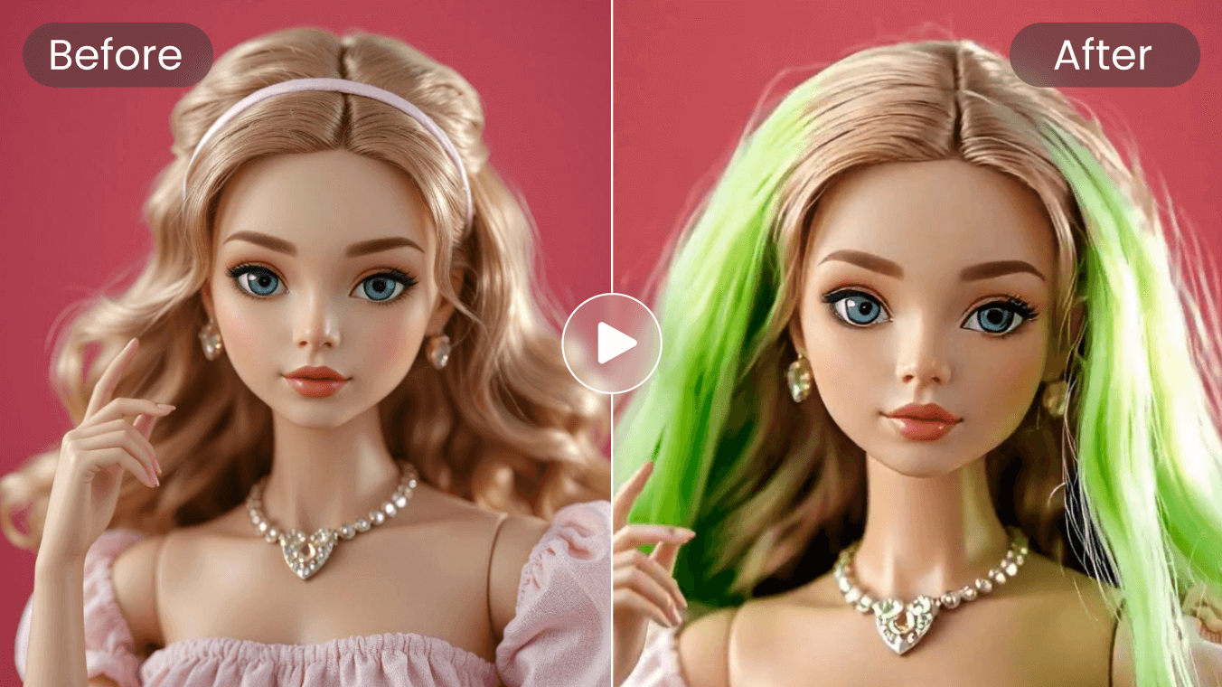Use ai to change a doll hairstyle and hair color