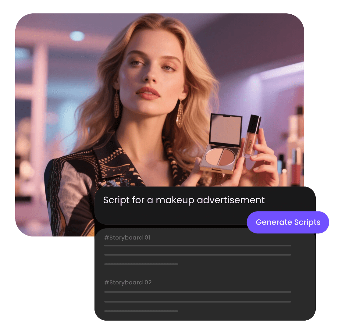 Use ai to generate a script for a makeup advertisement
