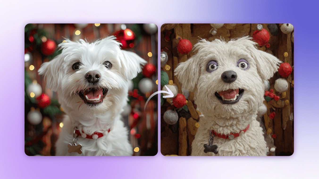 Use ai to transform a portrait of a cute puppy into a different style
