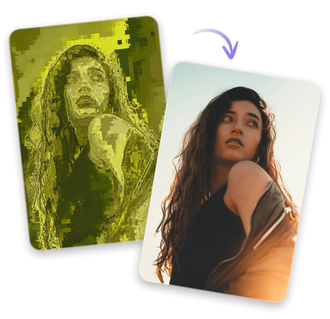 Use clipfly ai filter remover to remove matcha filter from a photo of a beautiful woman