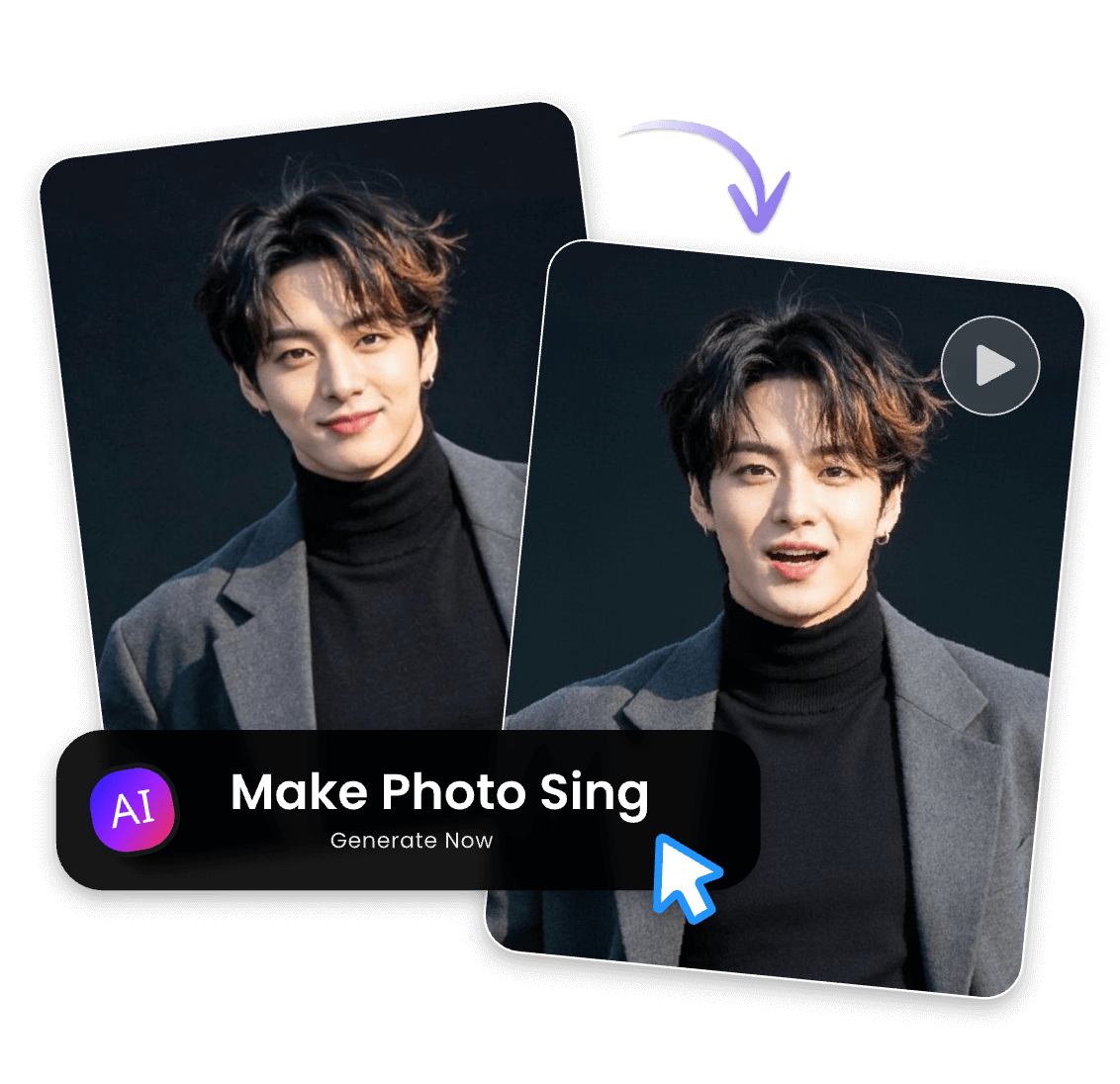 Use clipfly ai to make a photo sing in one click