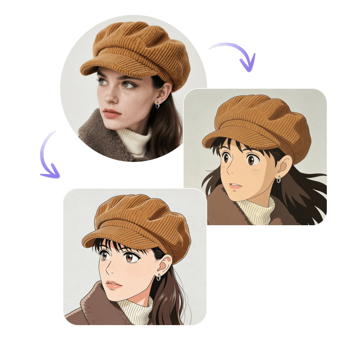 Use clipfly anime ai maker to turn female portrait into diverse styles