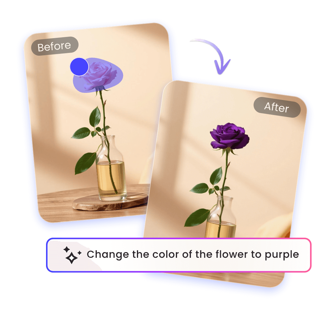 Use clipfly color replacement tool to change the color of flower image