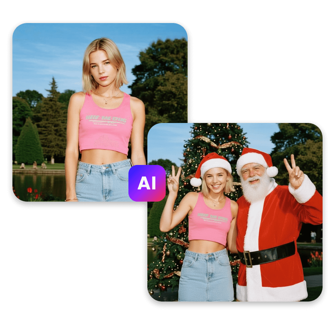 Use clipfly free online ai image generator to add santa claus to photo