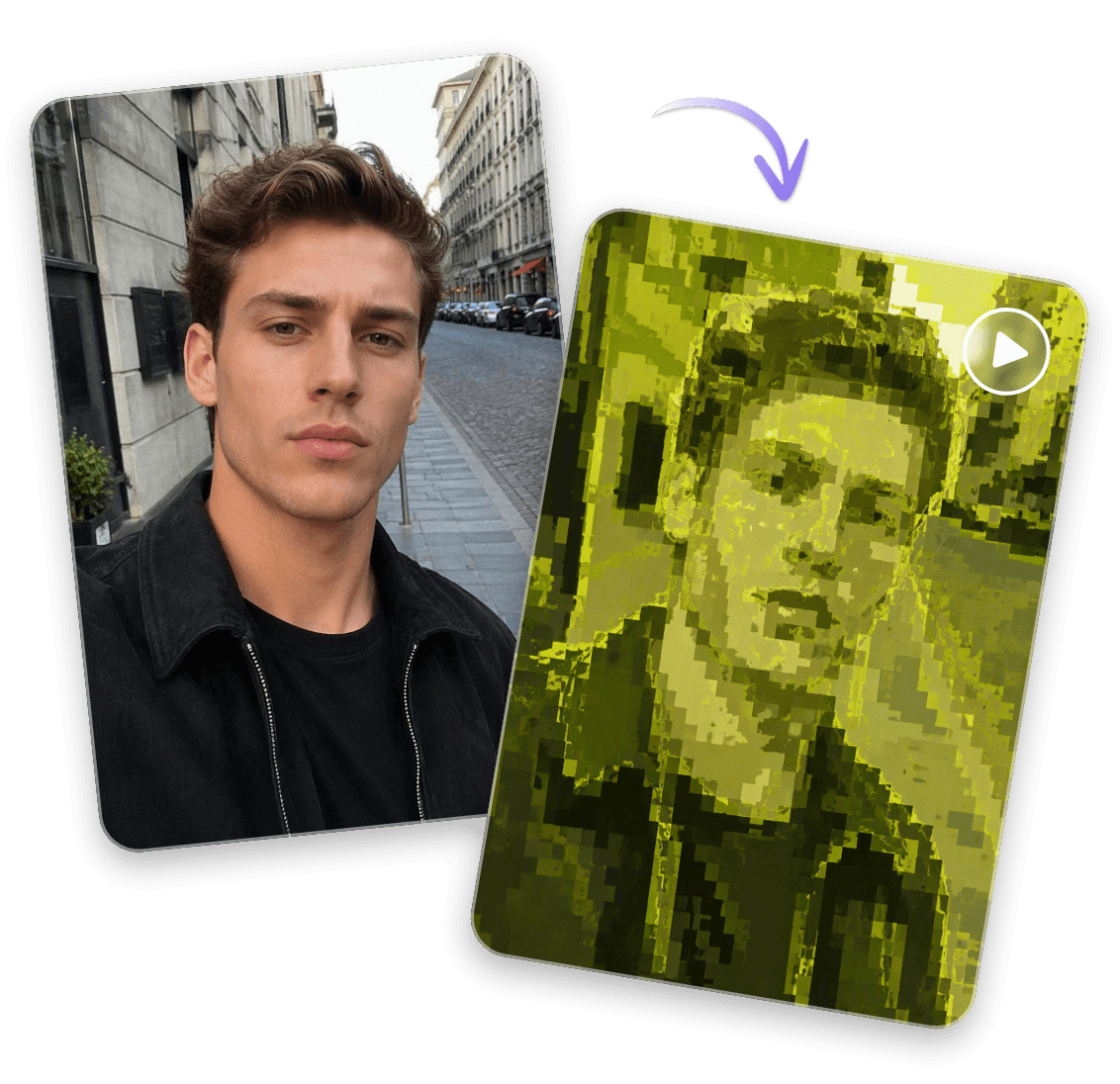 Use clipfly matcha filter to transform a selfie video of a handsome man into a matcha style image