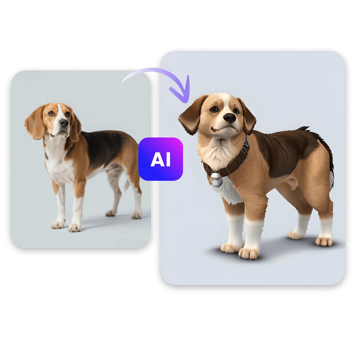 Use clipfly ps2 filter to turn a dog into ps2 art style with low resolution texture