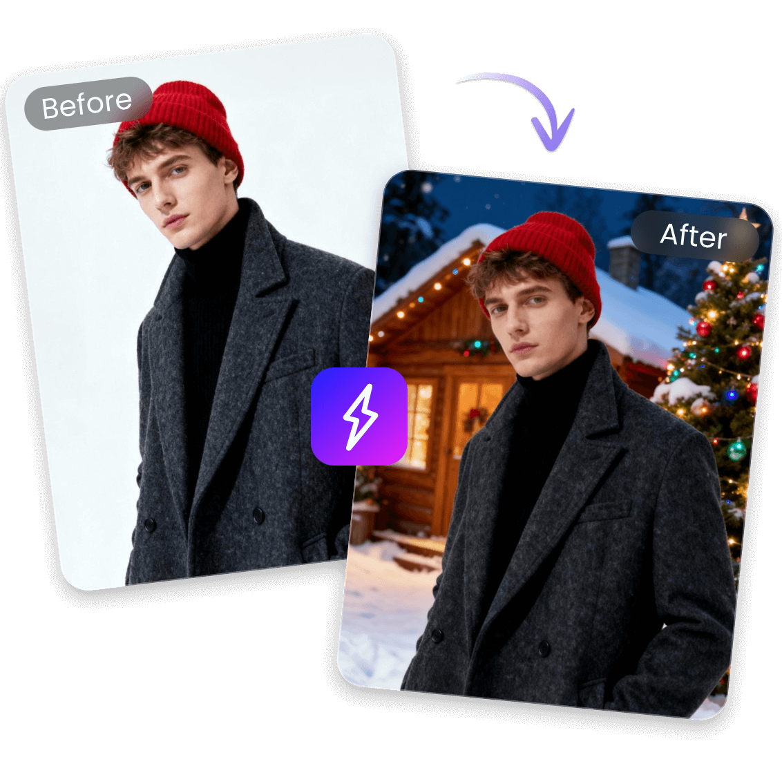 Utiliza Clipfly para añadir un fondo navideño a la foto al instante