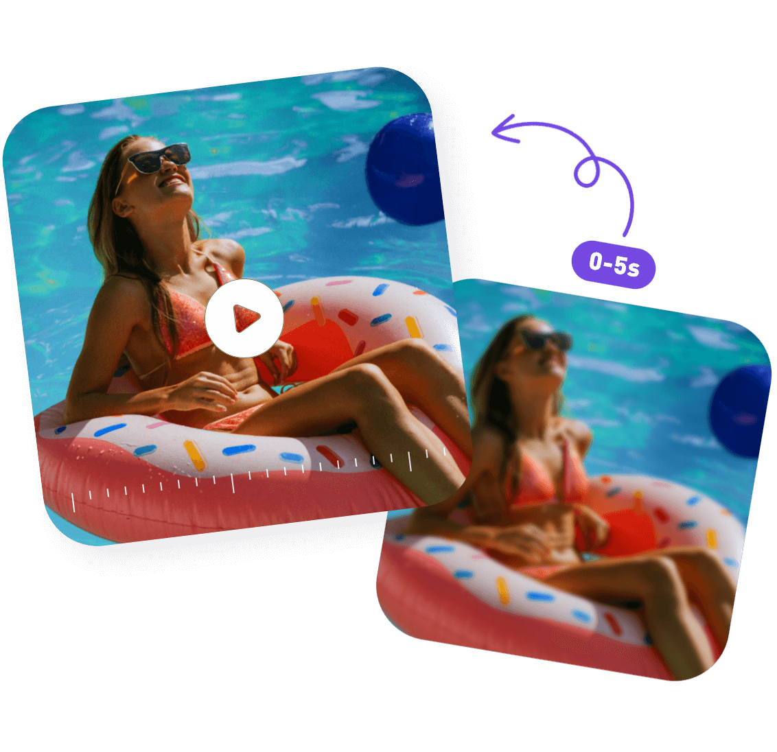Use clipfly to unblur video featuring a woman lying on a swimming pool