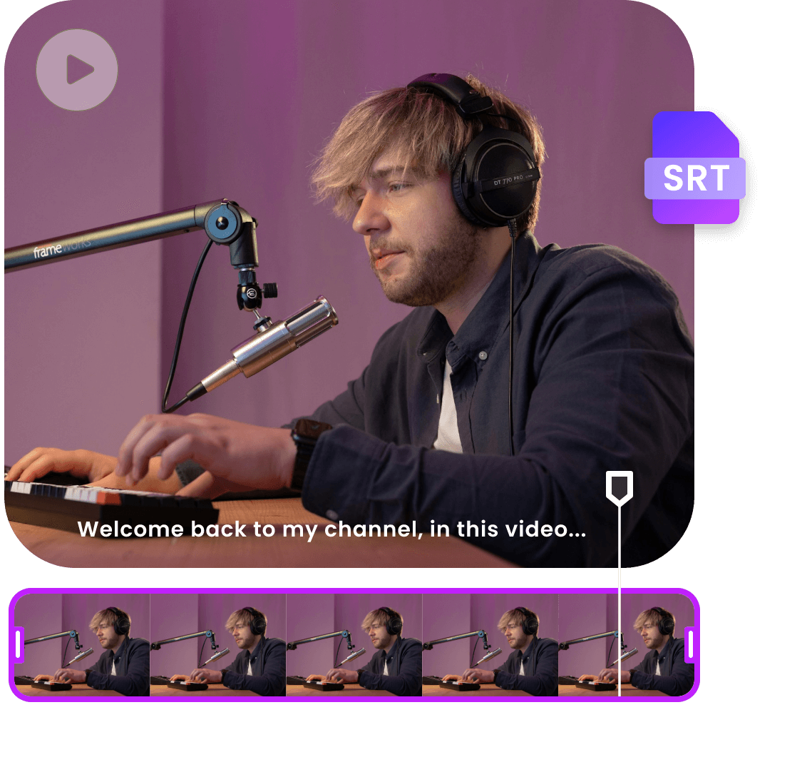 Use clipfly to upload srt files to a video online to make subtitles featuring a man speaking towards a microphone
