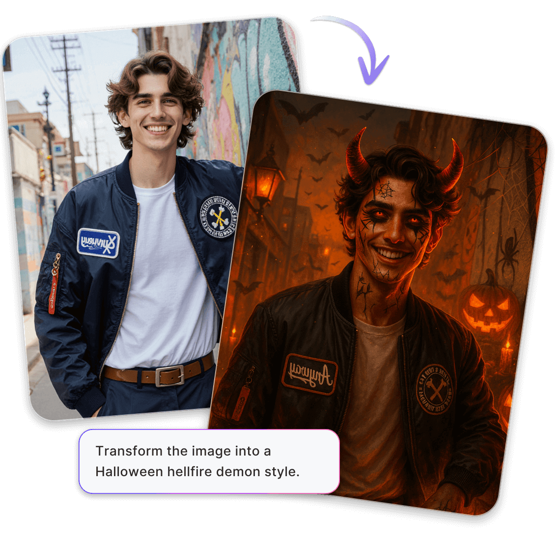 カスタムプロンプトで男性の写真を悪魔スタイルに変換