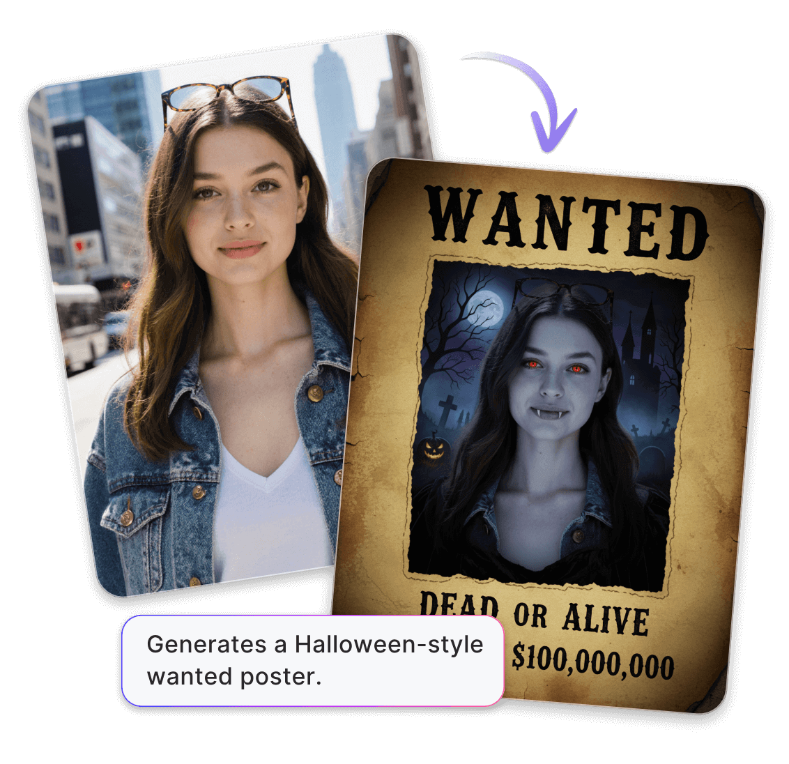 Durch Prompts individuell anpassbare Halloween-Gesucht-Poster erstellen