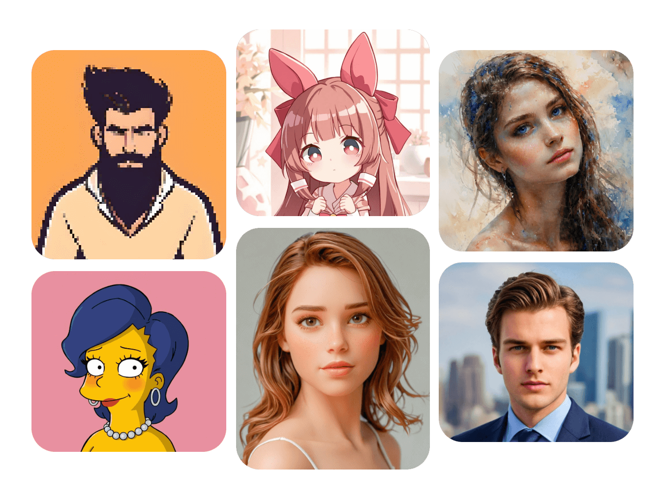 Create a wide variety of avatars with clipfly ai avatar generator including cartoon anime professional realistic and more styles