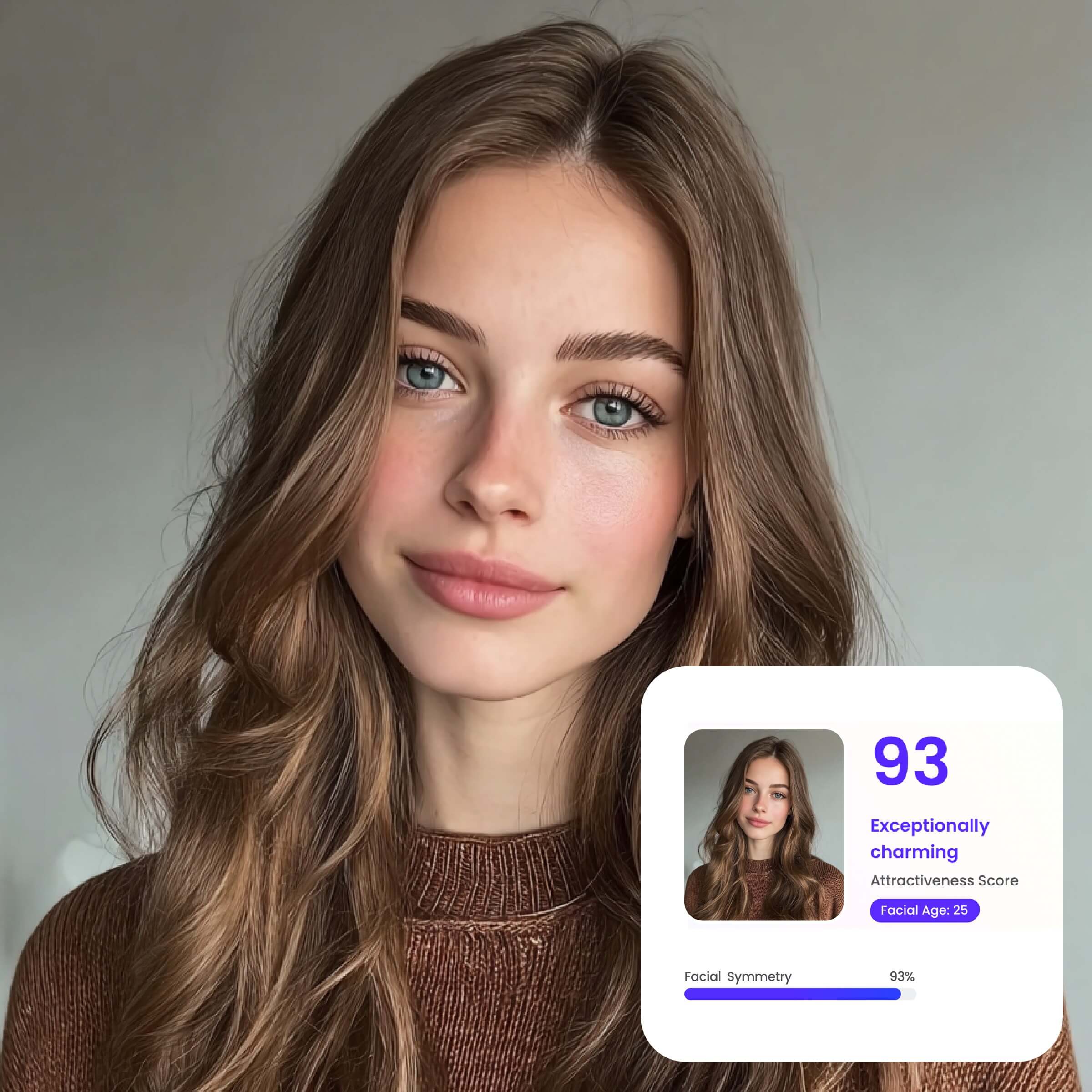 A girl and her face symmetry test score generated with clipfly