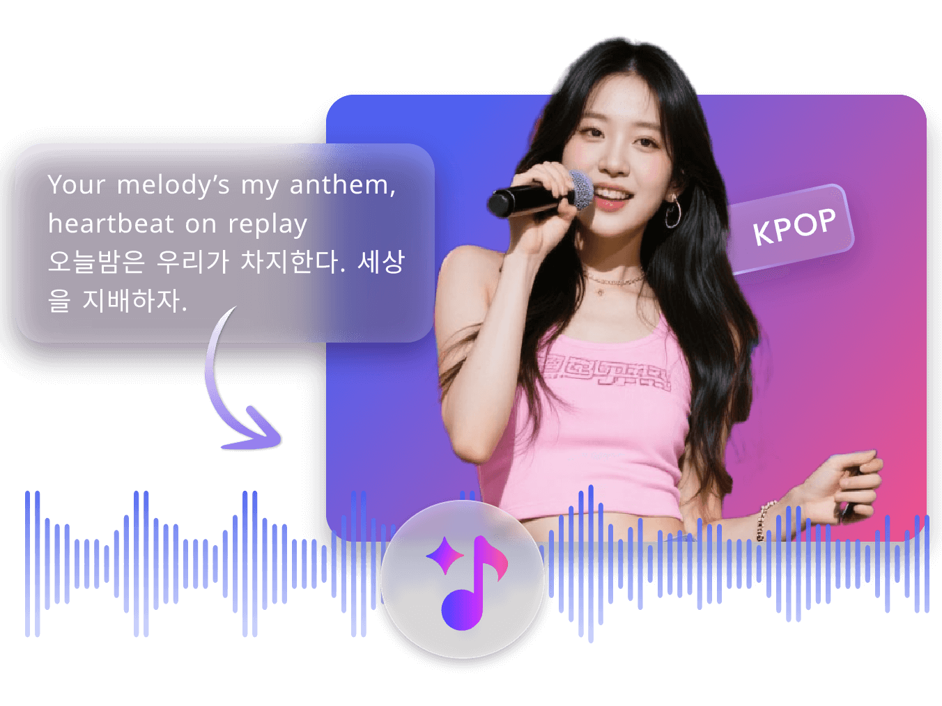 A korean girl with kpop lyrics generated with clipfly kpop ai
