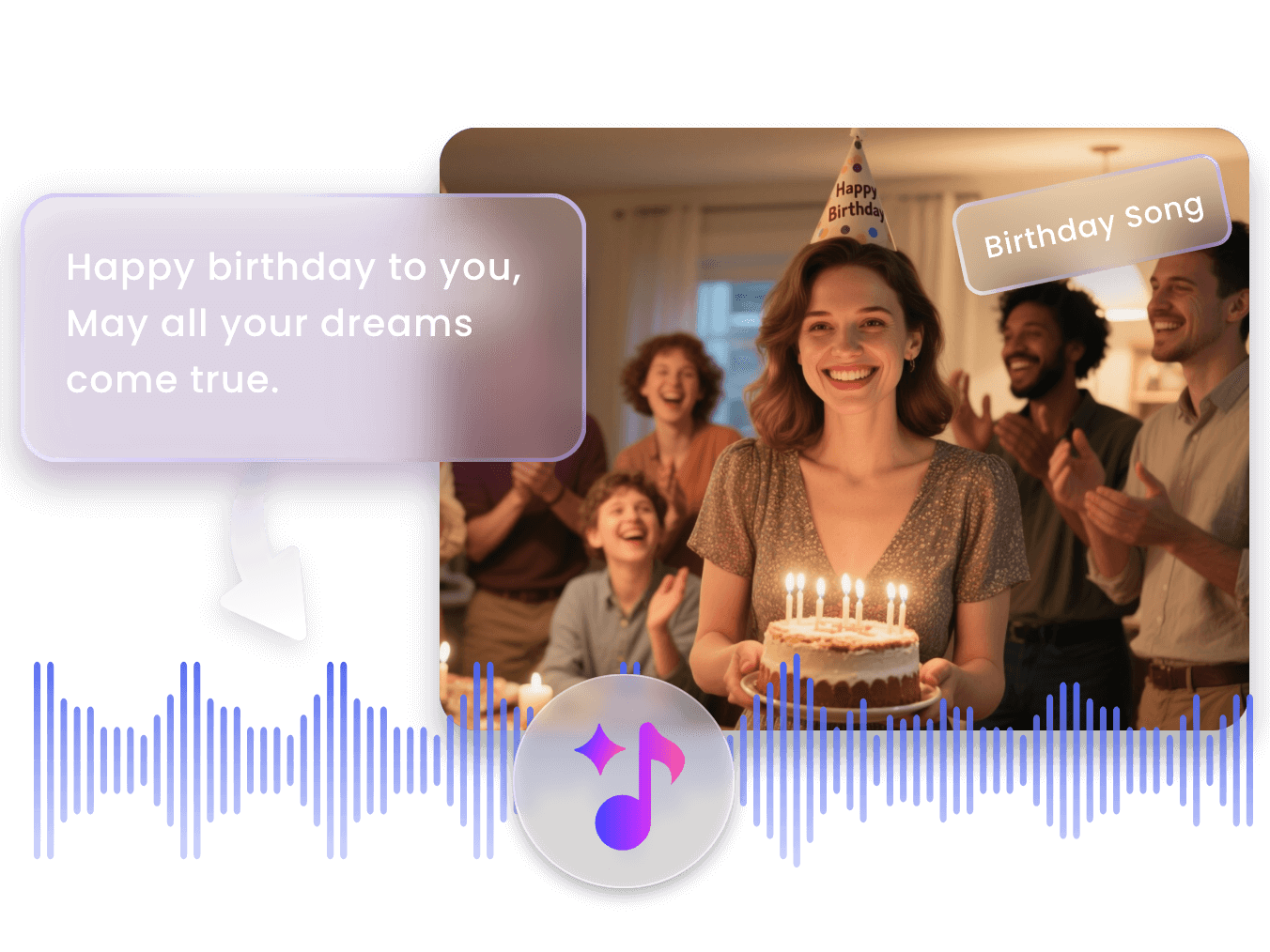 A photo of a girl holding a birthday cake with a group of people celerating for he
