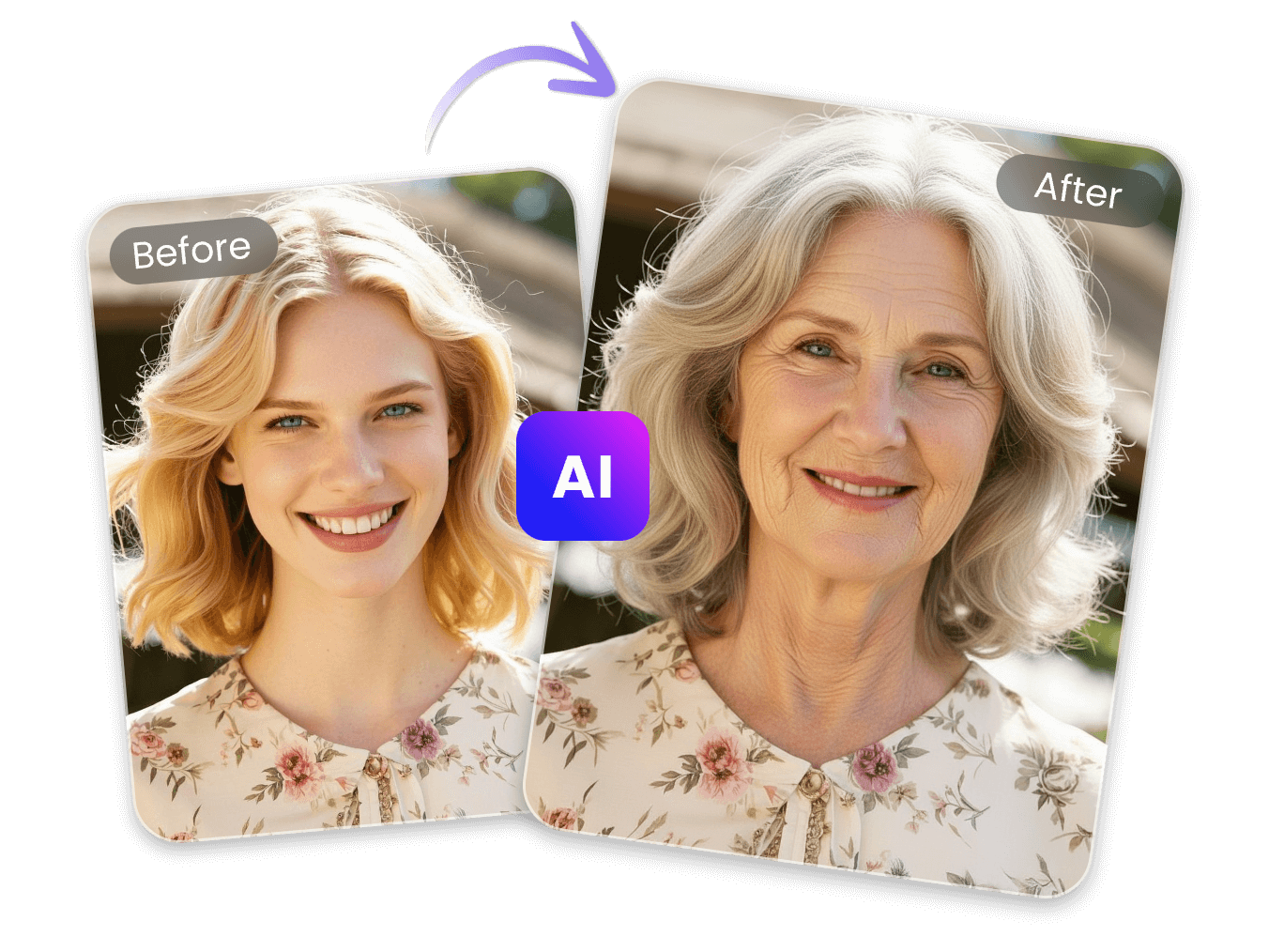 Apply clipfly old filter to turn a young lady into an old lady