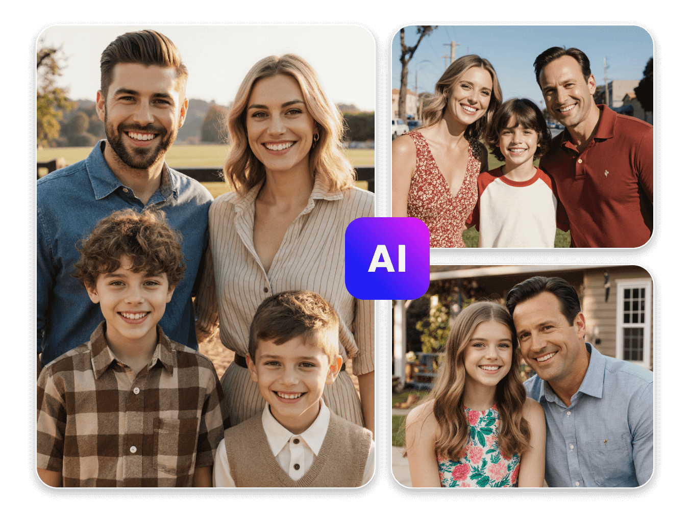 Make multiple types of ai family portraits using clipfly ai family photo generator