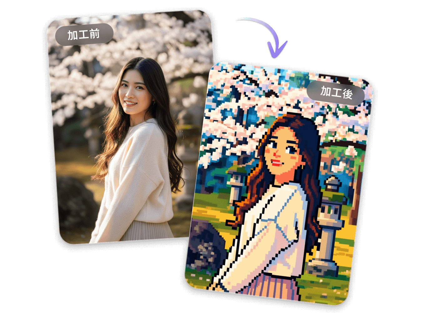 ピクセルアート変換before after写真から簡単にドット絵作成