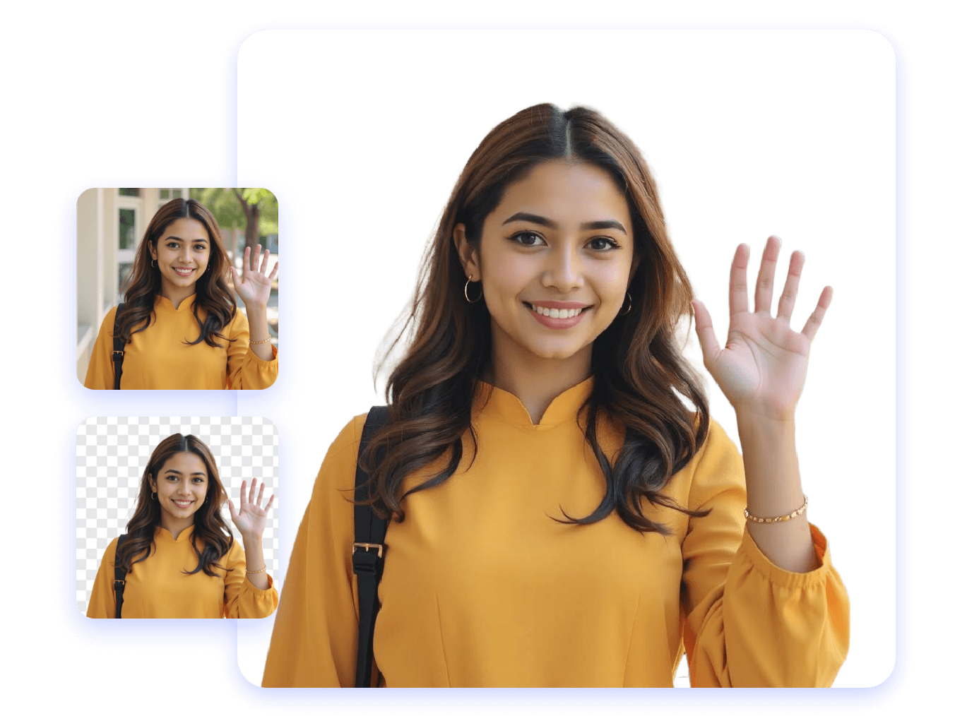 Remove background from a girl image and add white background in clipfly