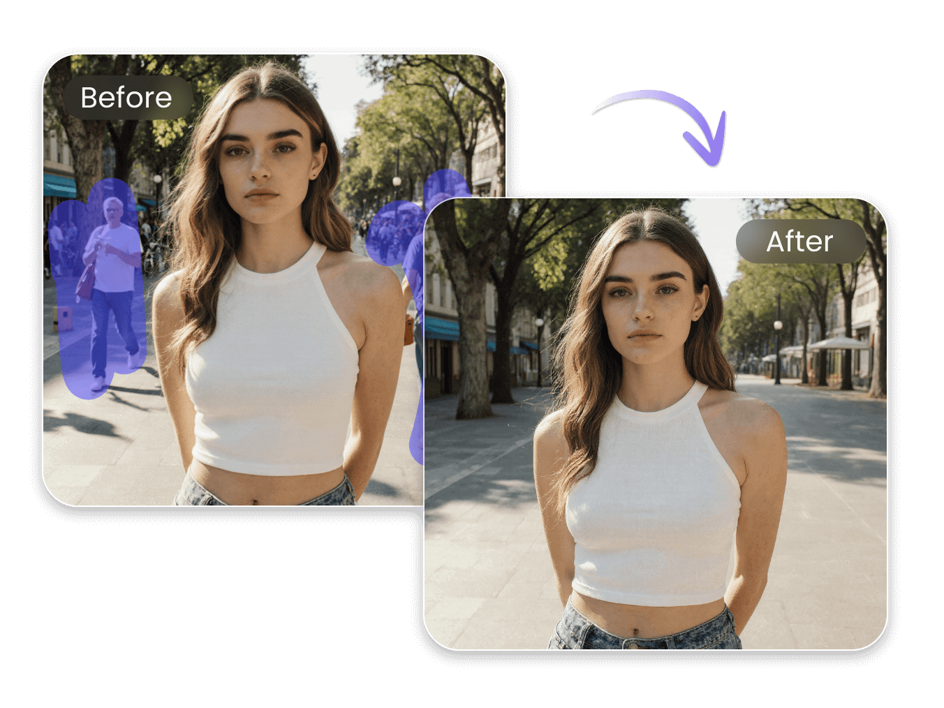 Remove people in the background of a photo of a woman with clipfly