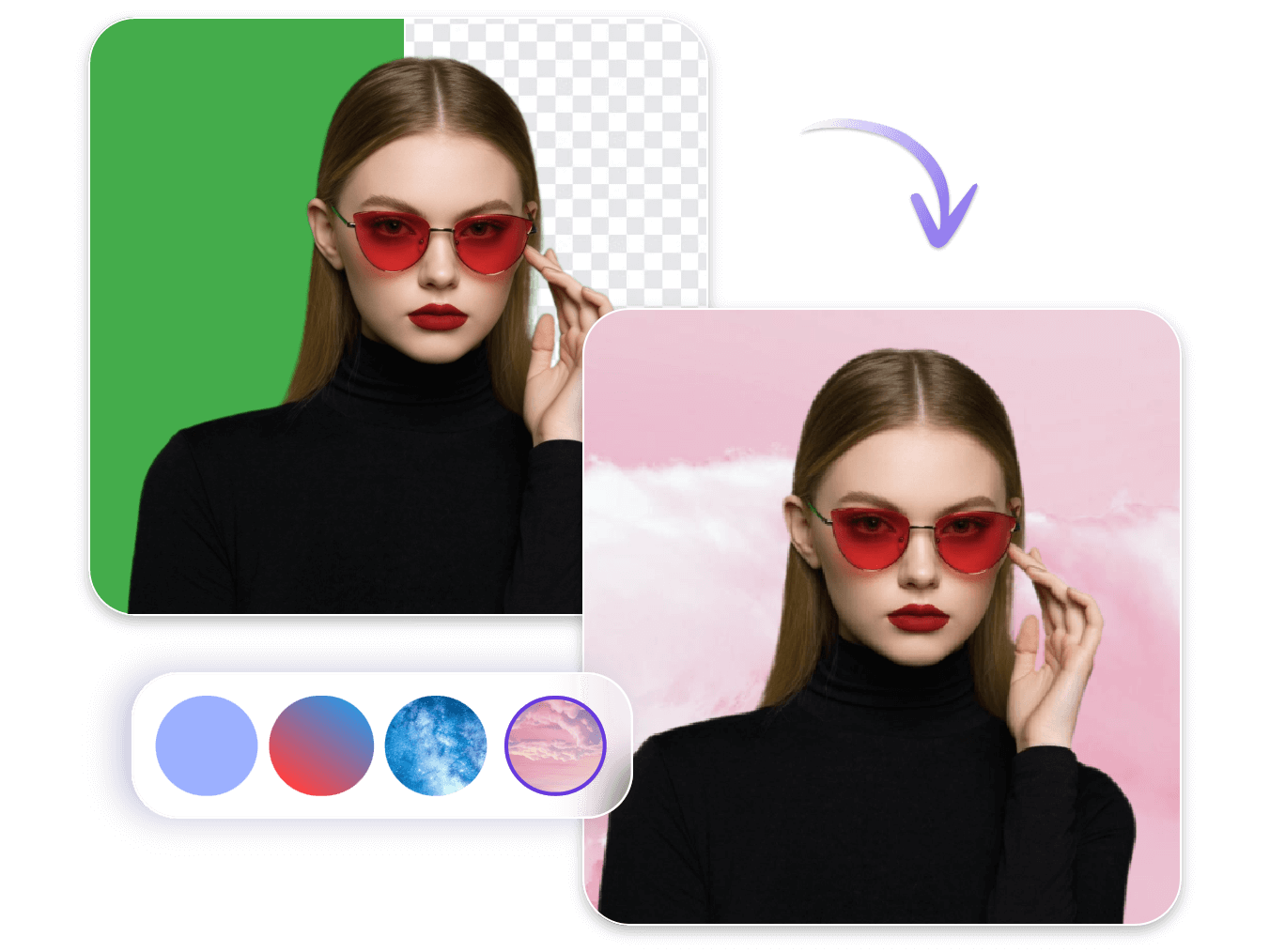 Remove the green screen from a picture of a cool girl and change it to another background in clipfly