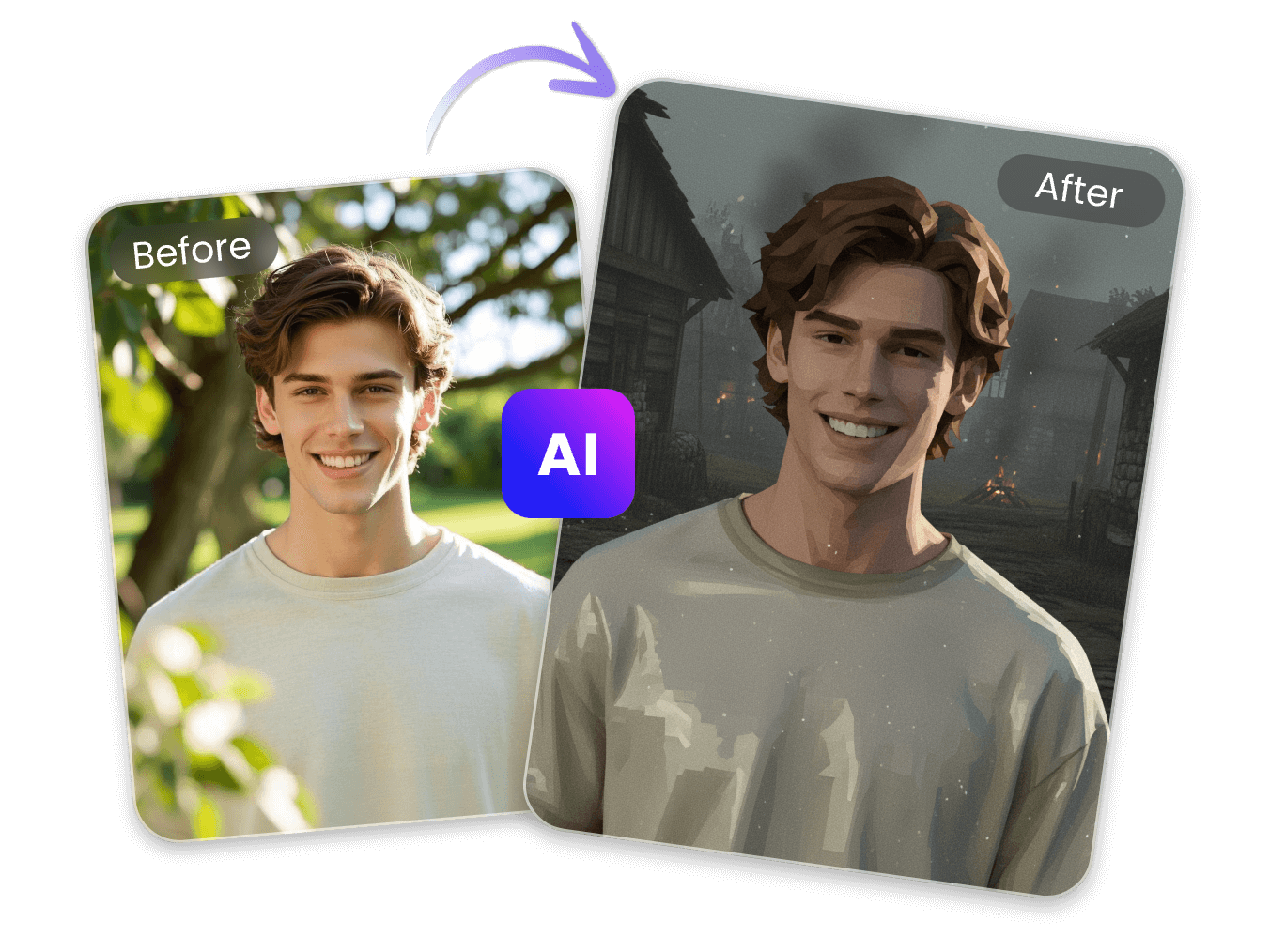 Turn a photo of a young man into ps2 art style with clipfly ps2 filter