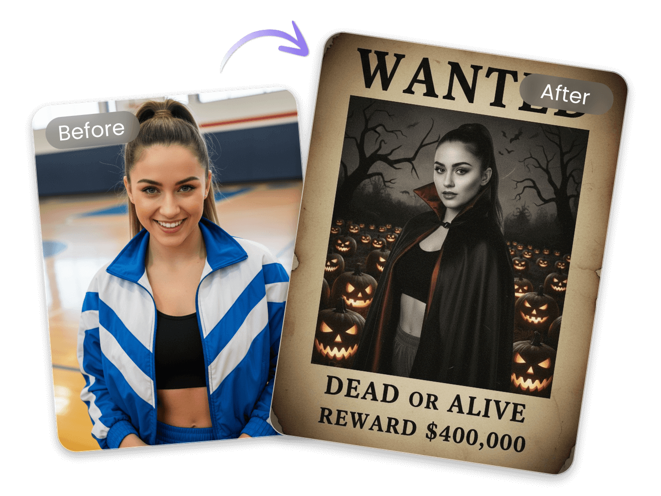 Bannerbild des kostenlosen Halloween-Wanted-Poster-Generators von Clipfly