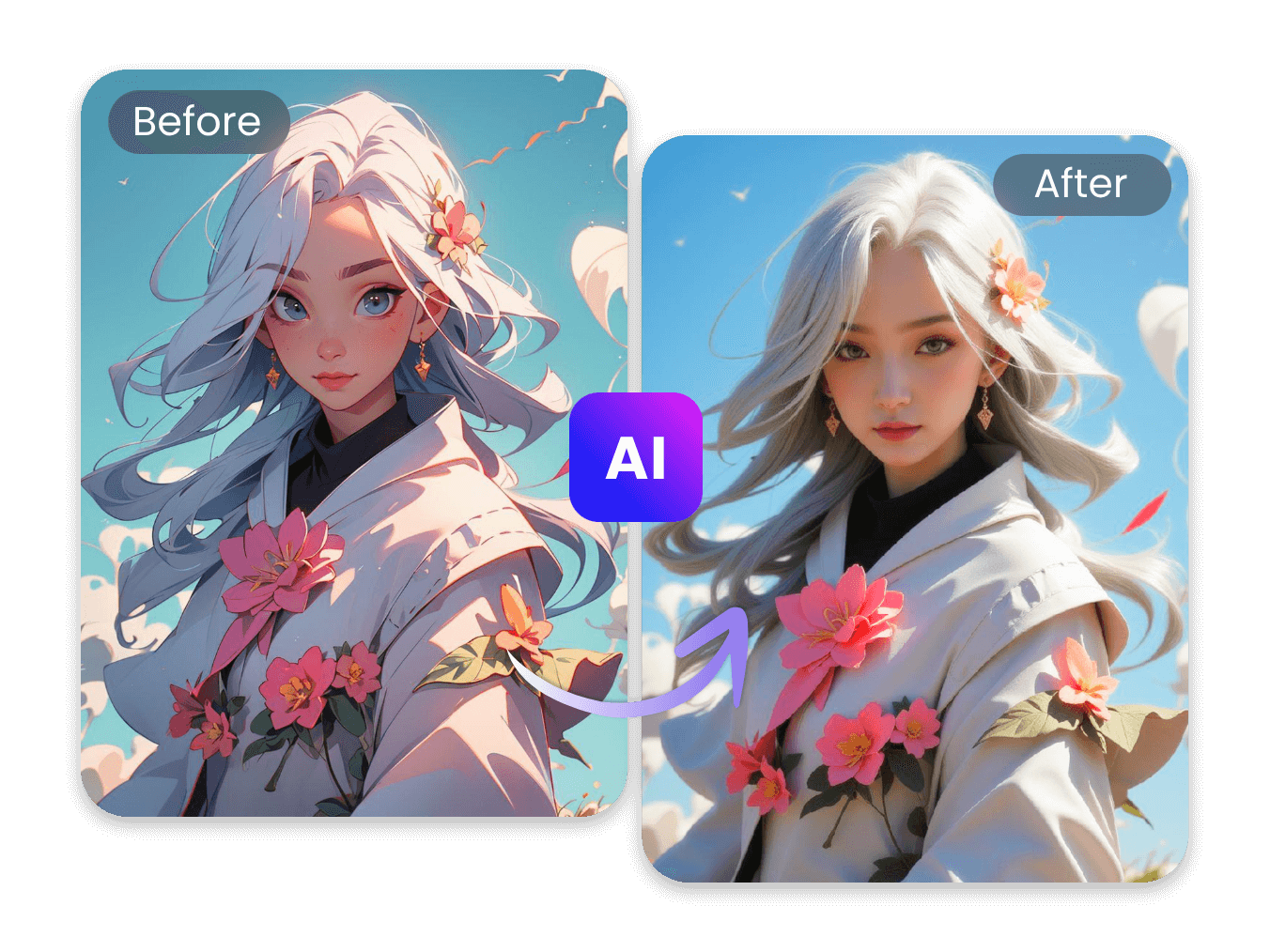 Use clipfly anime to realistic ai converter to turn an anime girl into a real person
