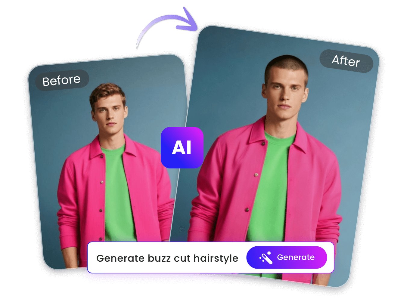 Use clipfly buzz cut filter to change the hairstyle of a man