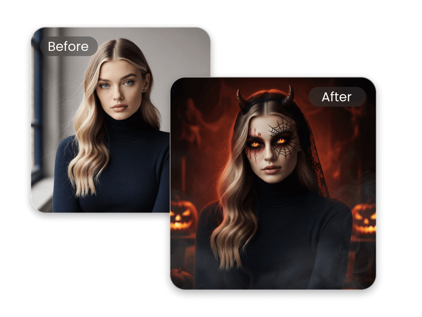 Use the ai demon filter to transform a photo of a woman into a demon photo